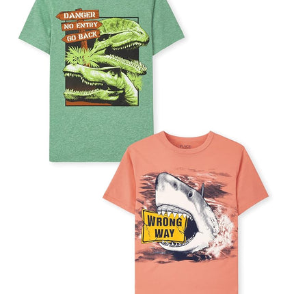 Lot de 2 t-shirts graphiques à manches courtes pour garçons The Children's Place, Danger/Wrong Way, Taille M