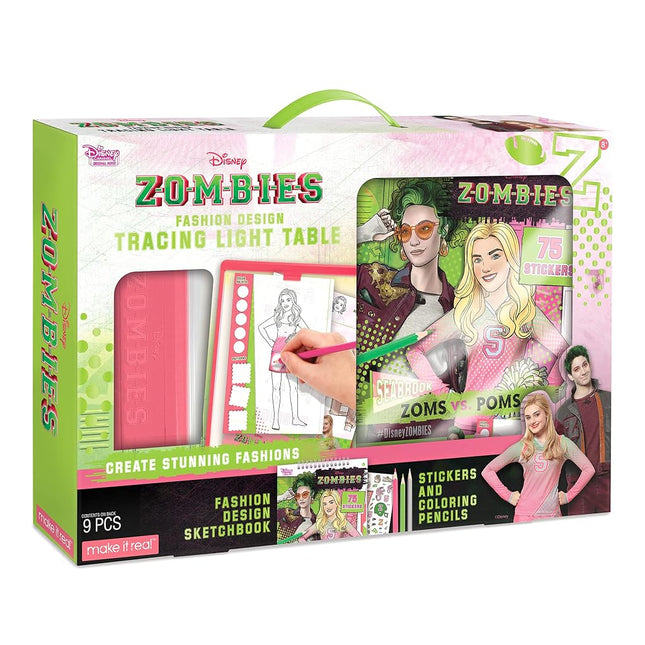 Make It Real Disney Zombies Fashion Designer Drawing Kit - Light Table, Sketchbook, Stickers - Ages 8+