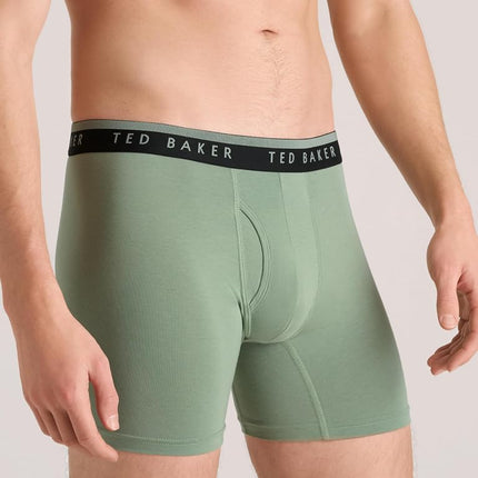 Ted Baker Men's Standard 4 Pack Cotton Stretch Boxer Briefs, Castlerock/Palms/Iceberg Green/Sky, Small
