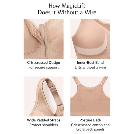 Glamorise MagicLift Front-Closure Posture Back Wirefree Bra 1265 (Women's & Women's Plus) Black