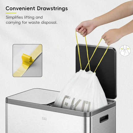 EKO 10.6 Gallon / 35–40 Liter Drawstring Trash Bags, 110 Count Heavy-Duty Tall Kitchen Garbage Can Liners, Extra-Strong Leak-Resistant, Unscented, White, Code M