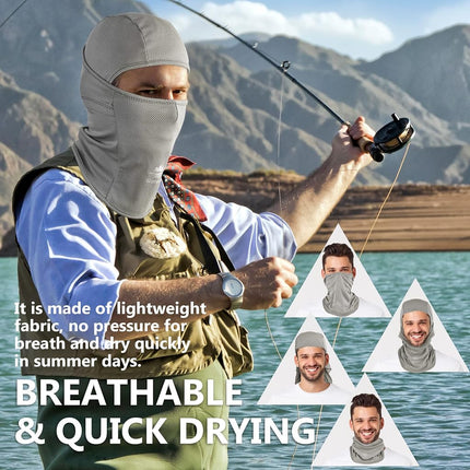Botack Ice Silk Balaclava UV Protection Windproof Breathable Full Face Mask Adjustable Cycling Hiking Mask for Men Women, Mens, Grey, One Size