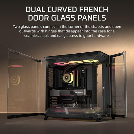 CORSAIR AIR 5400 RS-R ARGB Triple-Chamber Mid-Tower Panoramic PC Case – 3x Pre-Installed Reverse-Rotor RS120-R ARGB Fans, Low-Noise, High Airflow Ducts, Reverse Motherboard Support – Black