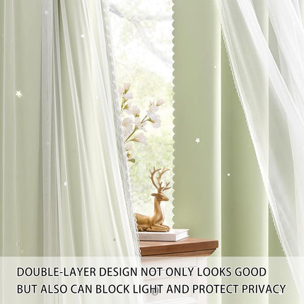 XiDi Green Curtains for Bedroom, Girls Room Blackout Curtains, Kids Room Darkening Curtains, Light Green Decor, 1 Panel Sage Green/52/63/1