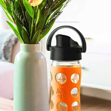 Lifefactory 12-Ounce Glass Water Bottle with Active Flip Cap and Protective Silicone Sleeve, Iris