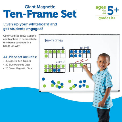 Learning Resources Giant Magnetic Ten Frame Set, Set of 4, Ages 5+, Classroom Math Set, Magnetic Whiteboard Set, Classroom Demonstration