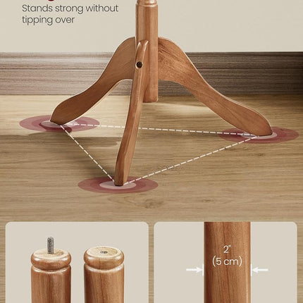 VASAGLE Wooden Coat Rack with Hooks, Traditional Design, Adjustable Height