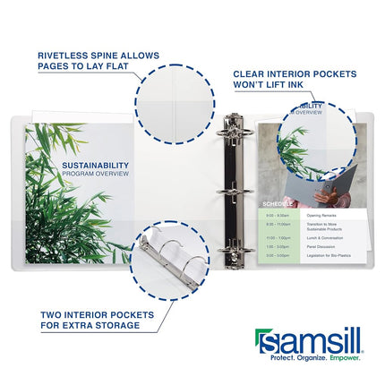 Samsill 2 Inch 3 Ring Binders, Made in USA, Economy Round Ring, Clear View Cover, 425 Sheet Capacity - for School, Home, Office - Assorted, 4 Pack