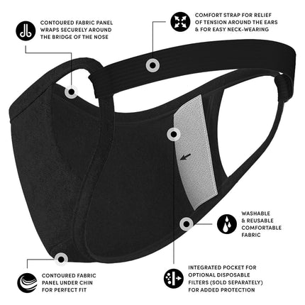 Safe+Mate x Case-Mate - Cloth Face Mask - Washable & Reusable - Adult S/M - Cotton - with Filter - 3 Pack - Black/Navy/Gray