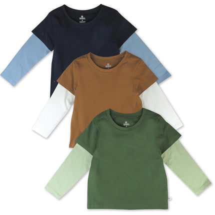 HonestBaby Unisex Baby Multipack Long Sleeve T-Shirts Tee 100% Organic Cotton, Dark Sand, Newborn