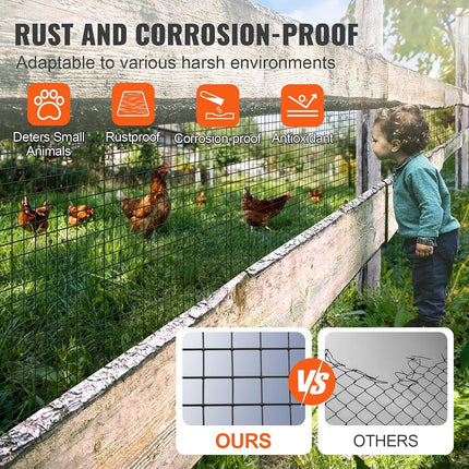 VEVOR Hardware Cloth, 36'' x 100' Galvanized Wire Mesh Roll, 19 Gauge Chicken Wire Fence Roll, Vinyl Coating Metal Wire Mesh for Chicken Coop Barrier, Rabbit Snake Fences, Poultry Enclosures