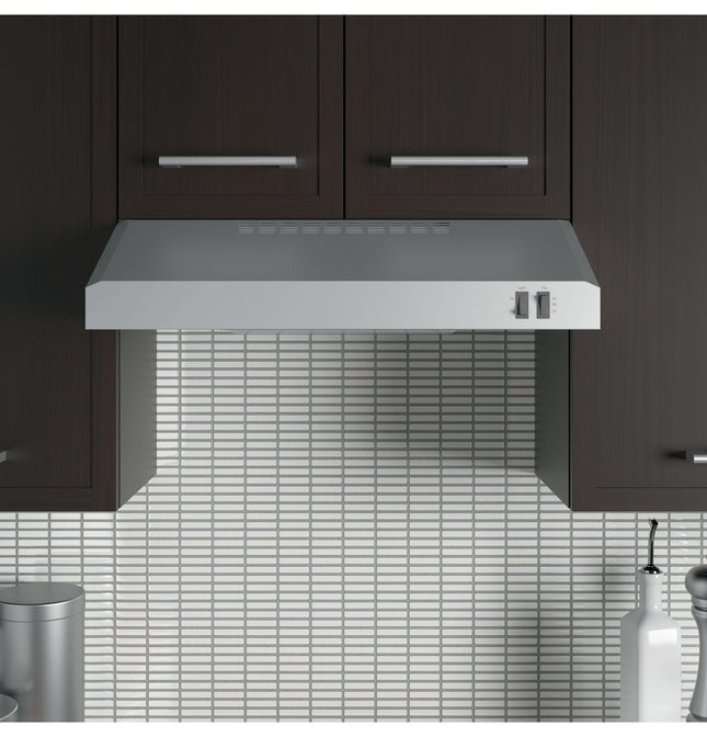 GE 24in. Under Cabinet Range Hood, convertible Duct, 2 Speed Exhaust Fan, Front Control and Reusable Filter, Stainless Steel