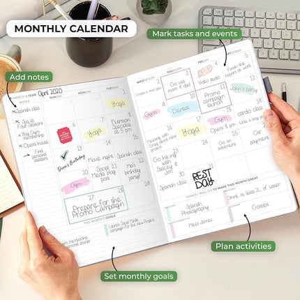 Clever Fox Planner PRO Hourly, Undated Weekly & Monthly, Gray