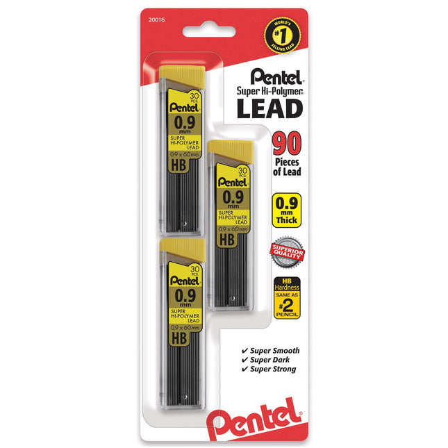 Pentel Super Hi-Polymer Lead Refills, 0.9 mm, 90 P
