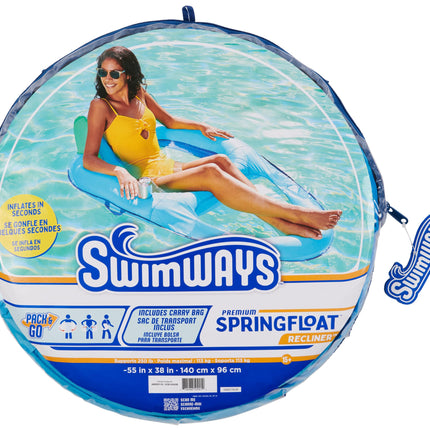 SwimWays Spring Float Premium Recliner Pool Lounger, Inflatable Pool Floats Adult with Fast Inflation for Ages 15 & Up, Sky Blue