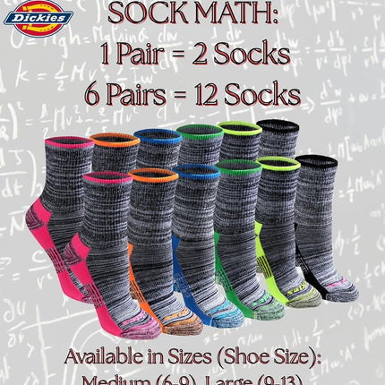 Dickies Women's Dri-tech Advanced Moisture Wicking Mid-Crew Socks, Available in M-l (6,12, Black Marl Assorted (6 Pairs), Medium (Pack of 6)
