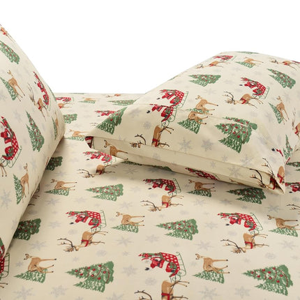 Elegant Comfort Luxury Soft Bed Sheets Holiday Pattern 1500 Premium Hotel Quality Microfiber-Softness Wrinkle and Fade Resistant (6-Piece) Bedding Set, Cal King, Santa Moose
