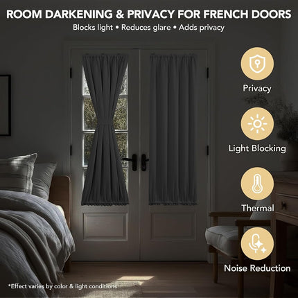 Deconovo Blackout Door Curtain for Glass Doors & Sidelights, Thermal Insulated Privacy Panel with Dual Rod Pockets & Adjustable Tieback, Machine?Washable Curtain (12W x 72L, Greyish White, 1 Panel)