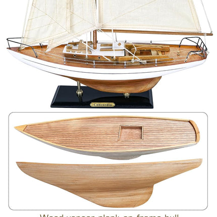 SAILINGSTORY Wooden Sailboat Model Decor Boat Model Ship Sailboat Decor Yacht Model Concordia Antique Finish Ivory