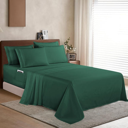 Elegant Comfort 6 Piece Bed Sheet Set Ultra Soft 1500 Thread Count Extra Deep Pocket 18-24 Inch Deep Pocket Smart Storage Pockets Wrinkle Resistant California King (Hunter Green)