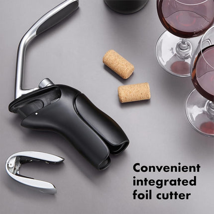 OXO SteeL Vertical Lever Corkscrew with Removable Foil Cutter, Silver, 18.7 x 18.7 x 6.1 cm 11147600UK