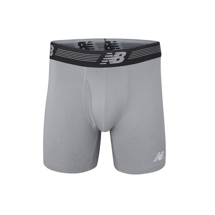 New Balance Men's 6" Boxer Brief Trunk Underpants Fly Front with Pouch Underwear 3-Pack, Black/Steel/Pigment, Medium