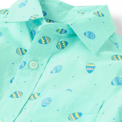 The Children's Place Boys' Short Sleeve Poplin Button Down Shirt, Easter Egg Mint, Medium