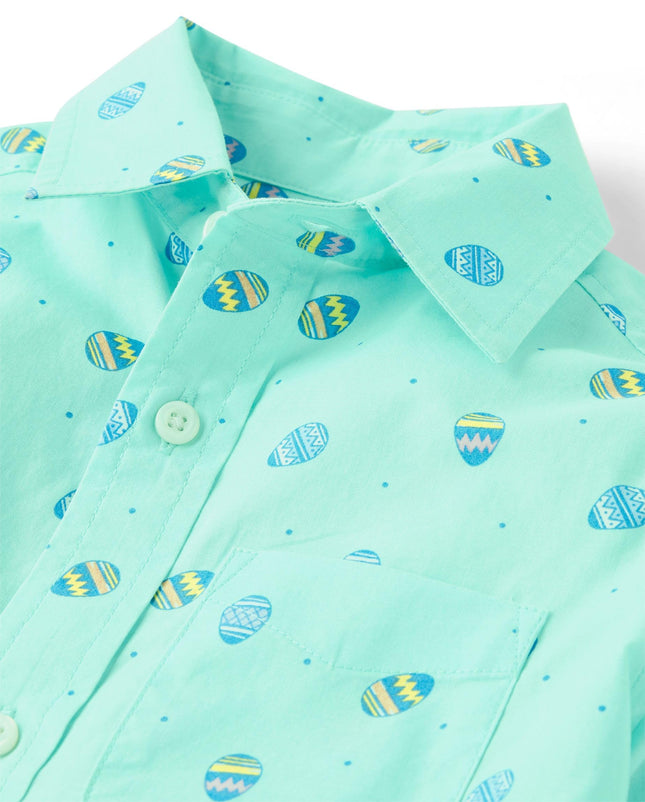 The Children's Place Boys' Short Sleeve Poplin Button Down Shirt, Easter Egg Mint, Large