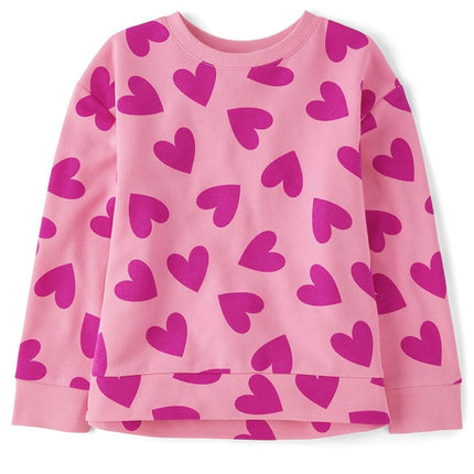 The Children's Place Girls' Active Pullover, Pink Hearts, X-Large
