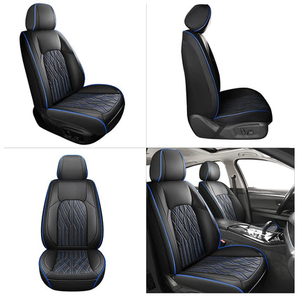 Huidasource Car Seat Covers Full Set, Leather Vehicle Cushion Covers, Universal Fit Most Car Sedan SUV Pickup Truck, Fit for Acura Honda City Nissan Altima Mazda Hyundai Audi (Full Set/Black&Blue)