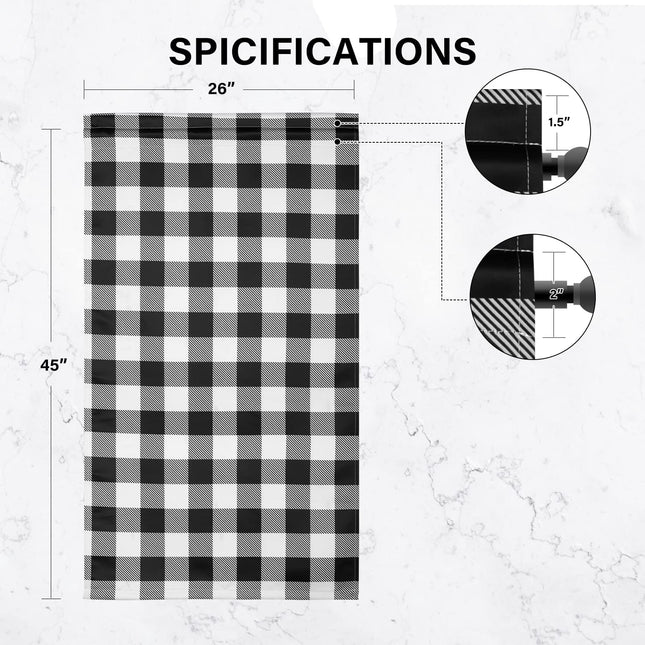 Simple Deluxe 3 piezas cortinas de cocina de cuadros búfalo para ventanas, juego de cenefa y cortinas de 3, 52" ancho x 15" largo y 26" ancho x 45" largo, blanco y negro