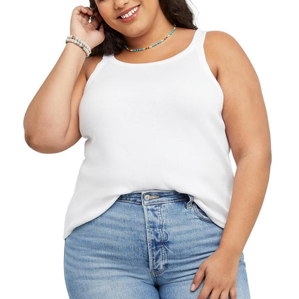 Hanes Women's Originals Racerback Top, Cotton Ribbed Tank, Sleeveless Shirt, Available in Plus Cami, White, XS