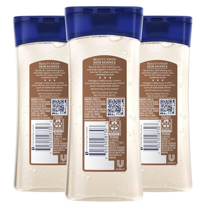 Vaseline Intensive Care Cocoa Radiant Pack of 3 for Glowing Skin Body Gel Oil Made with Pure Cocoa Butter + Replenishing Oils 6.8 oz