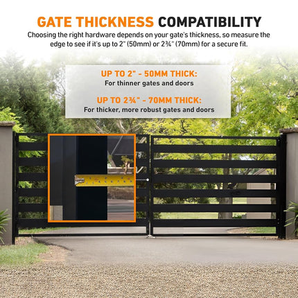 GateMate 1490106 Long Throw Lock with Thumb Turn, Heavy Duty Stainless Steel in Black Finish, Stylish Gate Lock, Secure Lock for Home Main Gates, Sheds and Garage Doors - up to 2" Thick