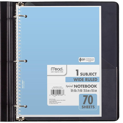 Mead Spiral Notebook, Wide Ruled, 1 Subject, Assorted Pastel Colors, 6 PACK