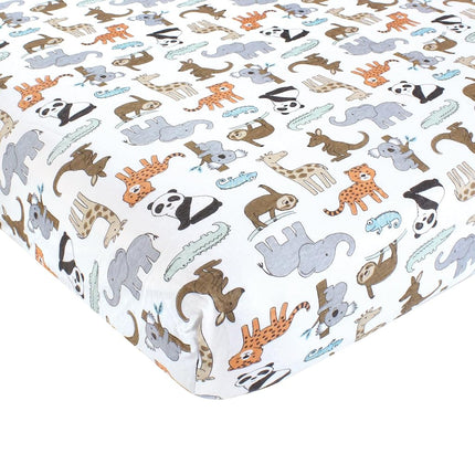 Drap-housse Hudson Baby unisexe en coton pour lit de bébé, Animaux du zoo, Taille unique