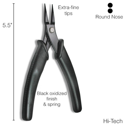 The Beadsmith Pince à bec rond Hi-Tech, 140 mm (5,5 pouces) avec tête en acier à haute teneur en carbone, poignée noire confortable avec ressort, outil pour la fabrication de bijoux, l'électronique ou la micromécanique