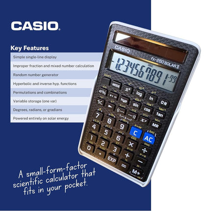 Casio FX 260 Solar II Scientific Calculator 5" x 0.6" x 2.9"