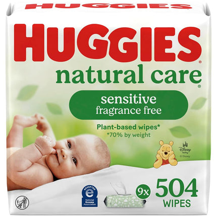 HUGGIES Natural Care Unscented Baby Wipes, Sensitive, Water-Based, 3 Packs, 9 Total Flip Top Packs, 504 Total Wipes