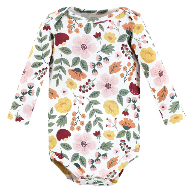 Hudson Baby unisex-baby Cotton Long-sleeve Bodysuits, Fall Botanical, 9-12 Months