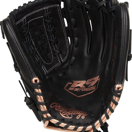 Rawlings R9 Fastpitch Softball Glove | Sizes 11.5"-13" | Multiple Styles Softball Glove, Women, Double Lace Basket Net | Black, 12.5" | Infield/Pitcher