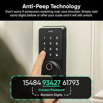 Wyze Auto-Lock Bolt v2, Fingerprint Keyless Entry Smart Lock, AI Learning Scanner with Wi-Fi Front Door Lock Deadbolt, Auto-Lock, 8 Months Battery, Anti-Peep Keypad, Backup Keys