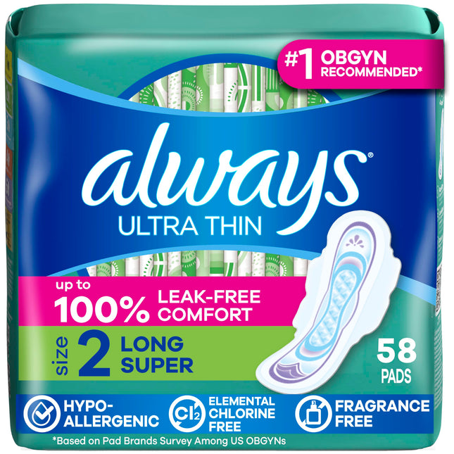 Always Ultra Thin Pads with Wings, Size 2, Long Su