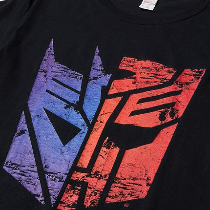 Transformers Camiseta Básica Lisa con Logo Dividido para Hombre, Negro, Mediana
