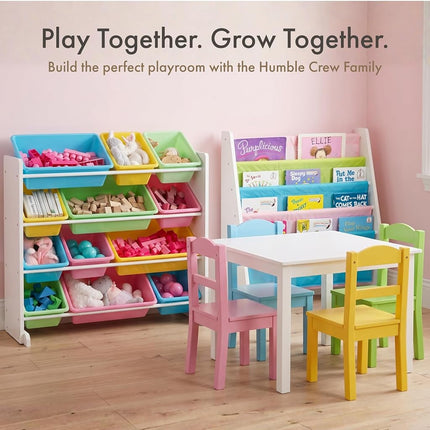Humble Crew Kids Wooden Table and 4 Chairs Set, White/Pastels - Kids Table and Chair Set for Toddlers and Children for Arts, Crafts, and Snack Time - Sturdy, Durable Toddler Activity Table