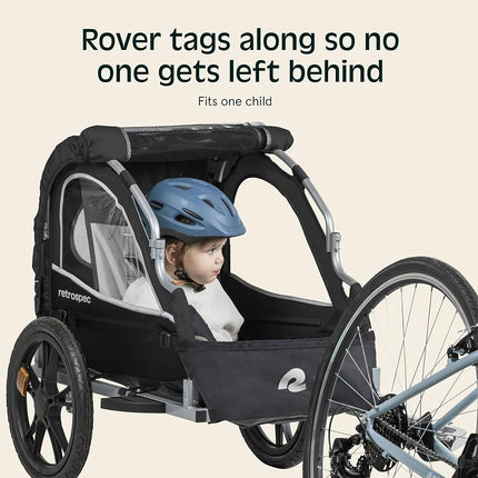 Retrospec Rover Remolque de Bicicleta para Niños - Remolque Plegable/Desmontable para Bicicleta con Ruedas de 16", Reflectores de Seguridad y Compartimento de Almacenamiento Trasero para Niños de Uno o Dos Pasajeros - Negro