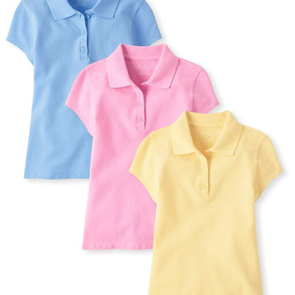 Lot de 3 Polos Piqué Manches Courtes Multipack Filles The Children's Place, Soleil Pâle/Aube/Rose Scintillant, XX-Large