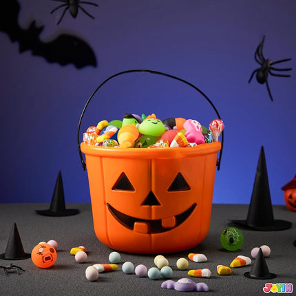 JOYIN 6PCS Halloween Trick or Treat Pumpkin Bucket, Jack O Lantern Candy Basket and Buckets for Trick or Treating, Orange Halloween Pails with Handle for Kids Party Favors Supplies Props