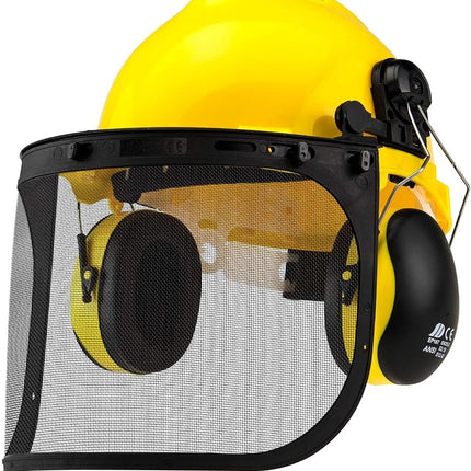 NEIKO 53880A 5-in-1 Forestry Safety Helmet with Hearing and Face Shield Protection | Heavy Duty Construction Hard Hat | Removable Ear Muffs | Steel Mesh and Polycarbonate Visors | Adjustable Size