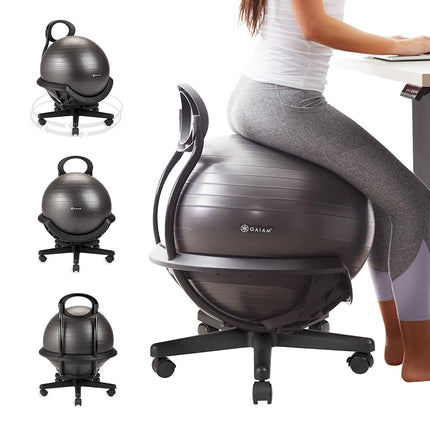 Gaiam Ultimate Balance Ball Chair with Swivel Base - Premium Exercise Stability Yoga Ball Ergonomic Chair for Home and Office Desk - Air Pump, Exercise Guide